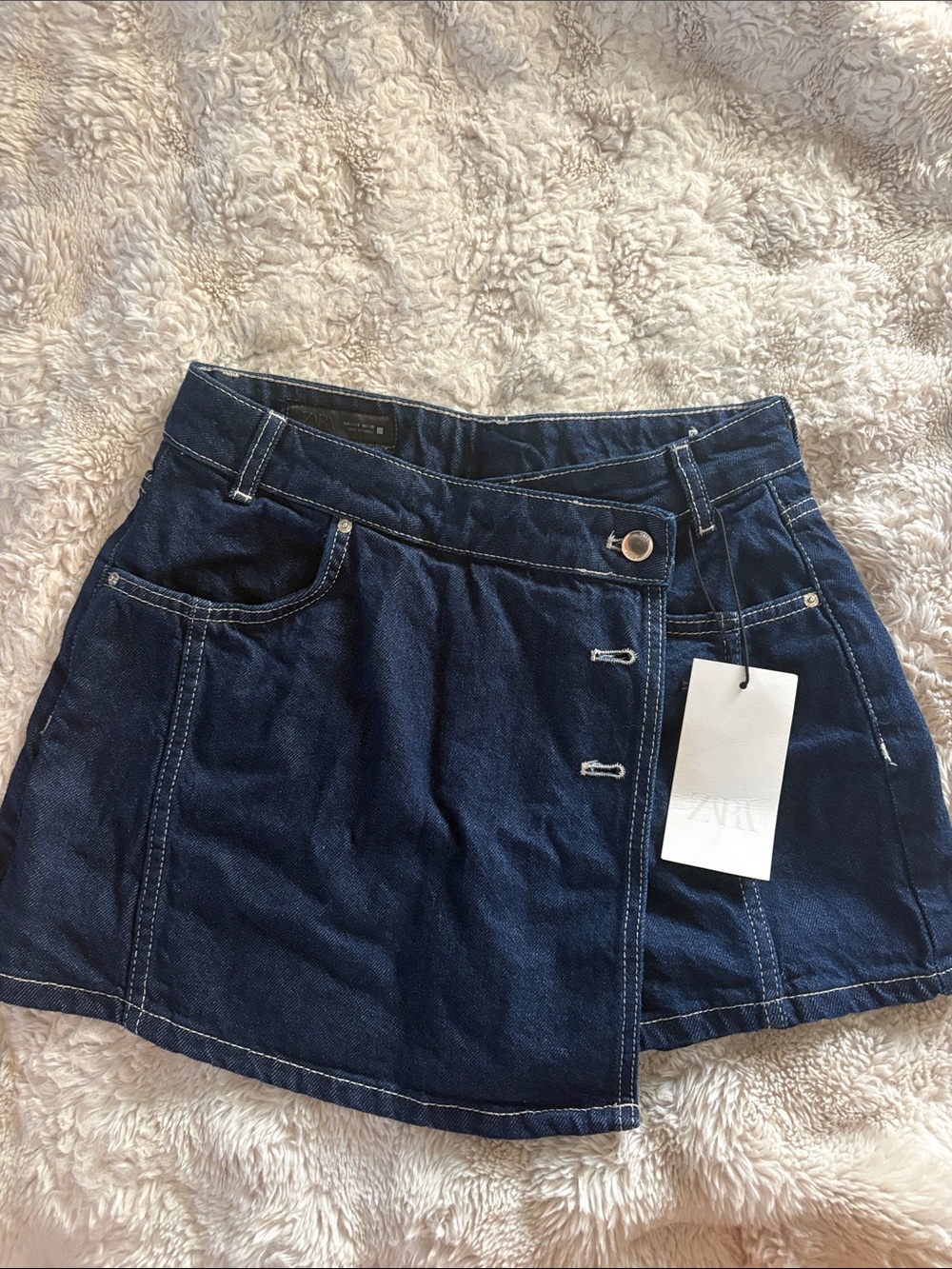 ZARA Dark Blue Denim Wrap-Front Mini Skort